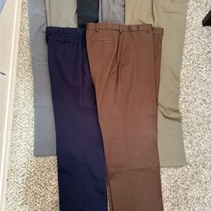 Haggar Men's Chinos in Navy, Brown, and Gray